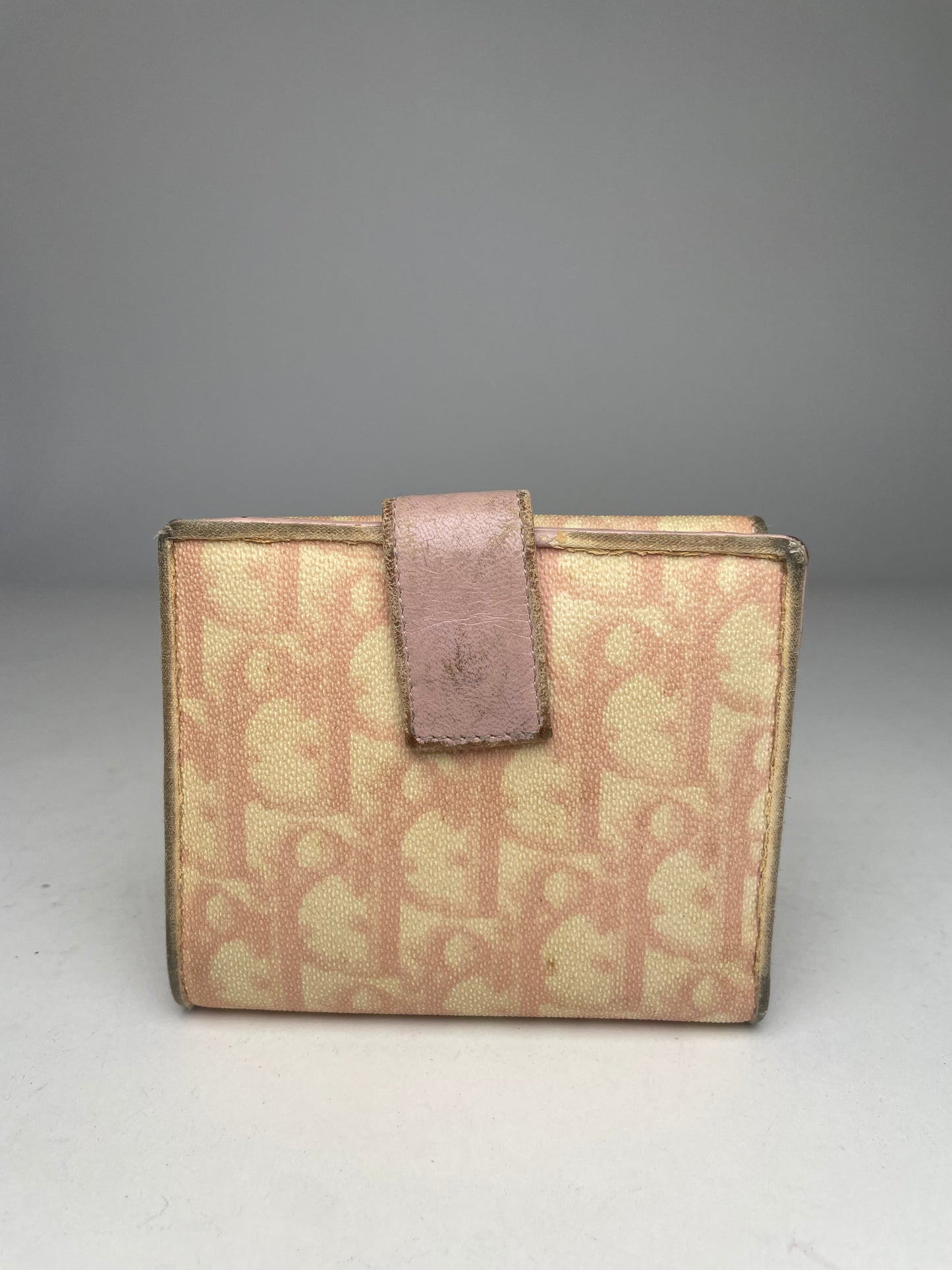 Vintage Dior Oblique Leather Wallet Beige Pink