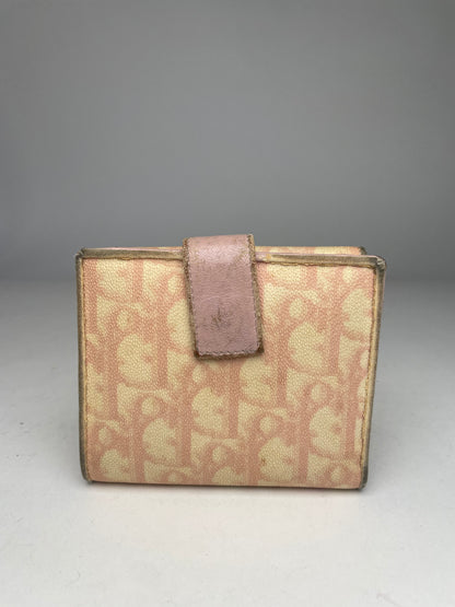 Vintage Dior Oblique Leather Wallet Beige Pink