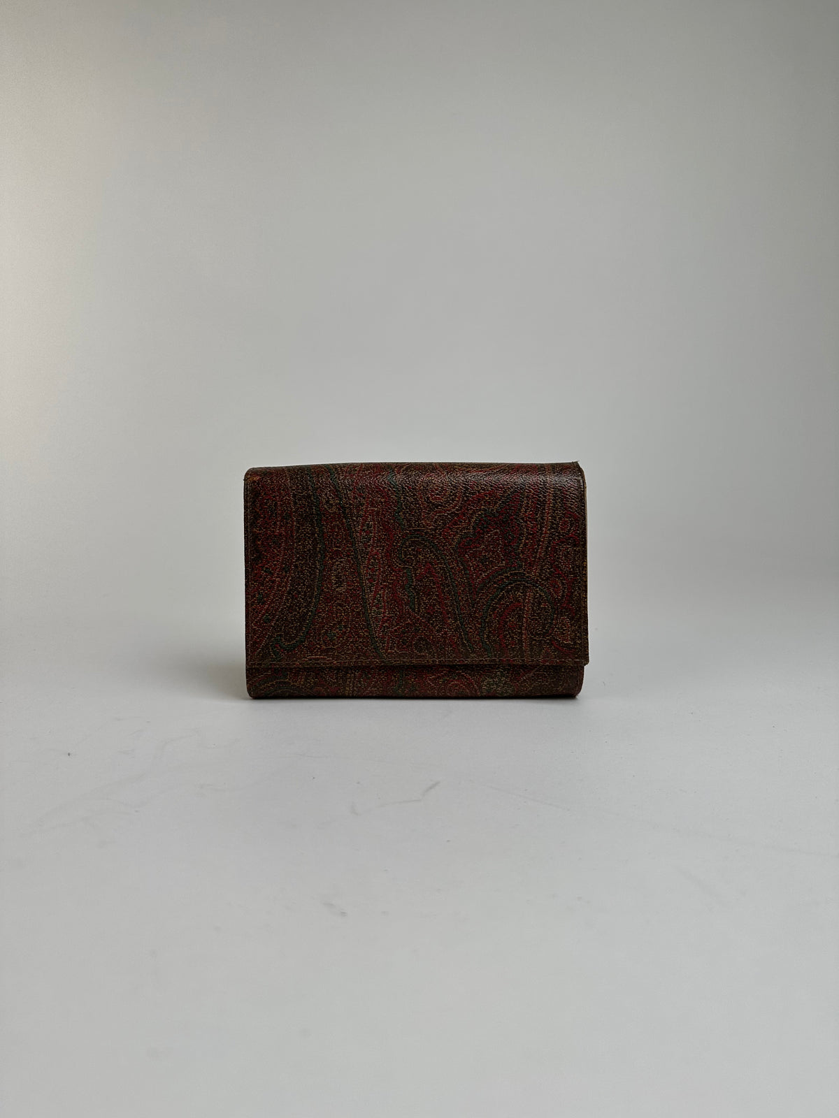 Vintage Etro Paisley Coated Canvas Bifold Wallet Late 1990s Red Brown