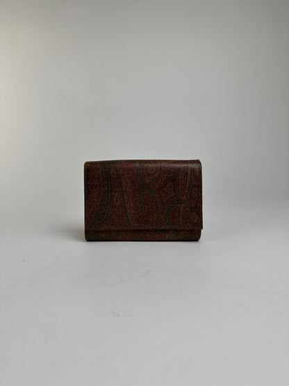 Vintage Etro Paisley Coated Canvas Bifold Wallet Late 1990s Red Brown