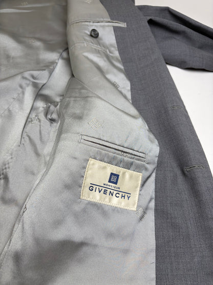 Vintage Givenchy Men's Wool Suit Gray Black Buttons L