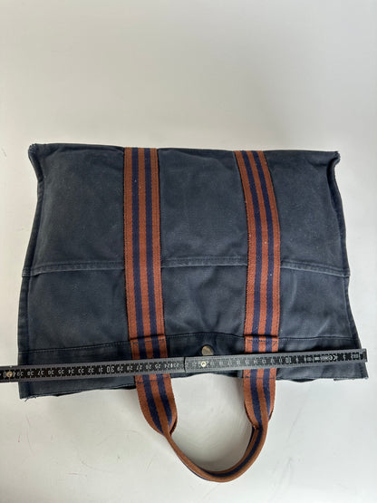 Vintage Hermès Fourre Tout MM Canvas Tote Bag Navy Orange
