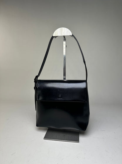 Vintage Givenchy Leather Shoulder Bag Black Silver