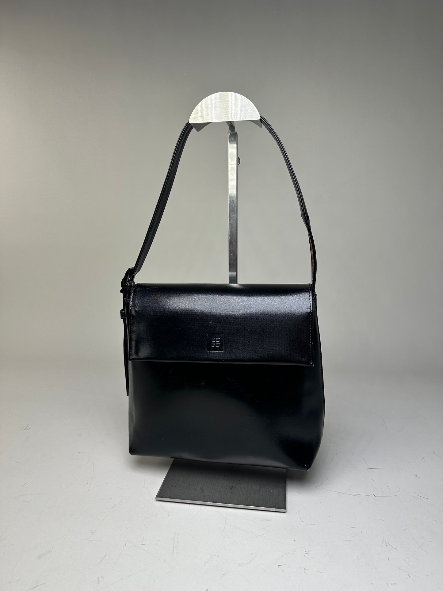 Vintage Givenchy Leather Shoulder Bag Black Silver