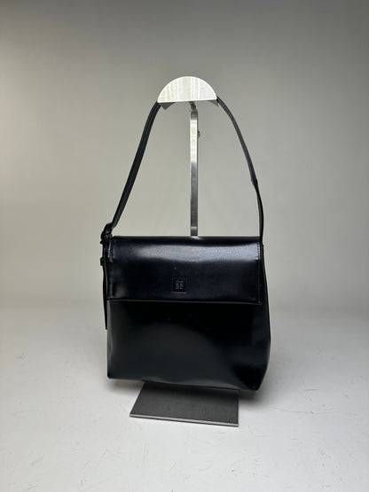 Vintage Givenchy Leather Shoulder Bag Black Silver