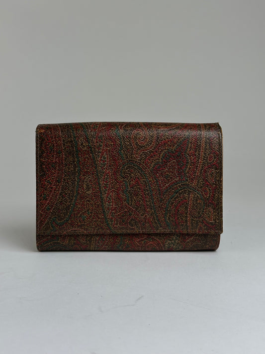 Vintage Etro Paisley Coated Canvas Bifold Wallet Late 1990s Red Brown