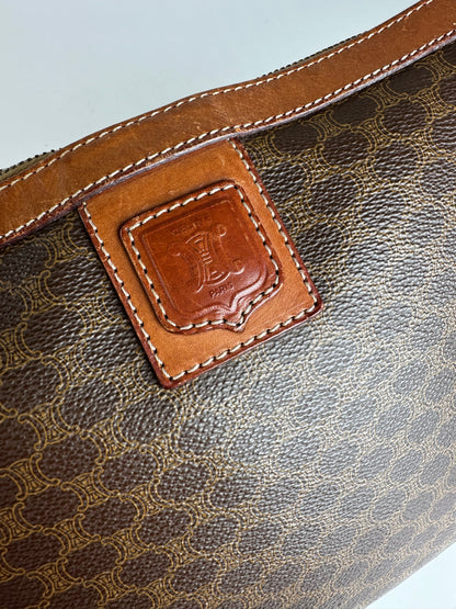 Vintage Celine Paris Monogram Leather Clutch Brown