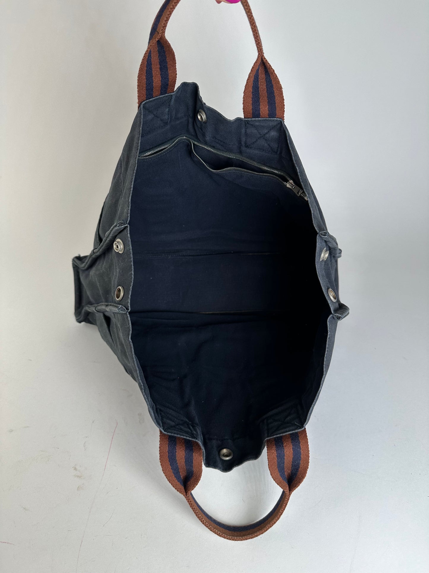 Vintage Hermès Fourre Tout MM Canvas Tote Bag Navy Orange