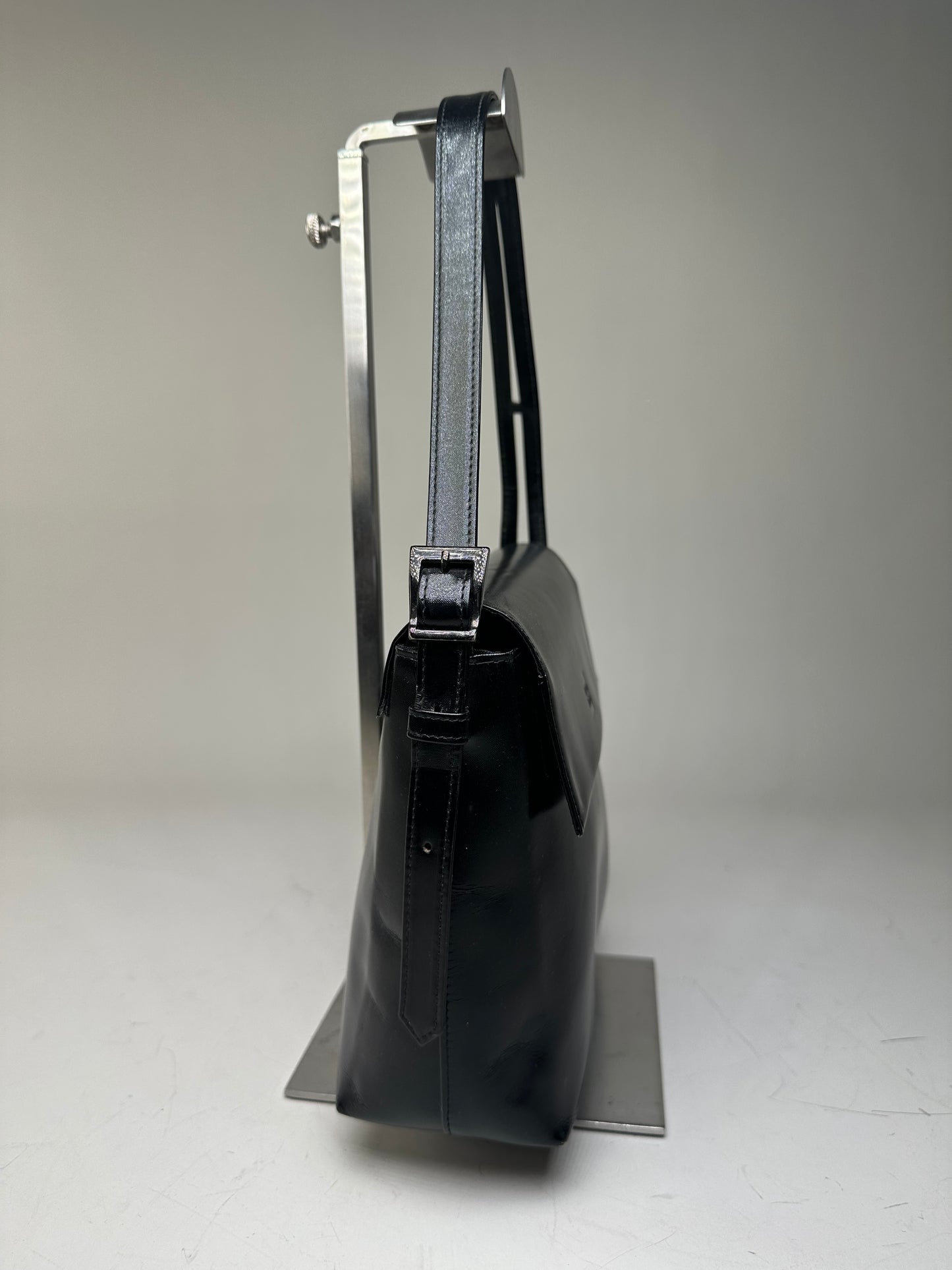 Vintage Givenchy Leather Shoulder Bag Black Silver