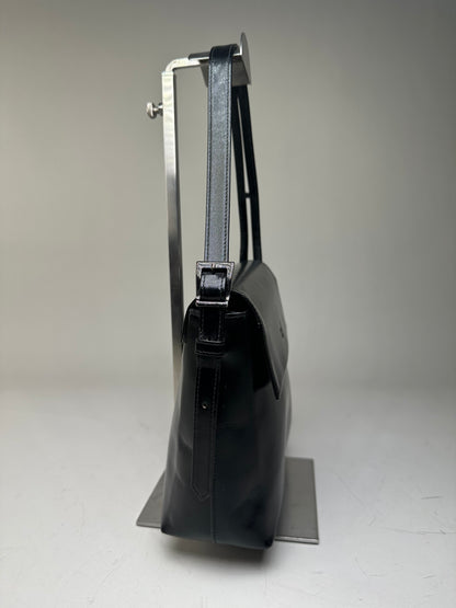 Vintage Givenchy Leather Shoulder Bag Black Silver