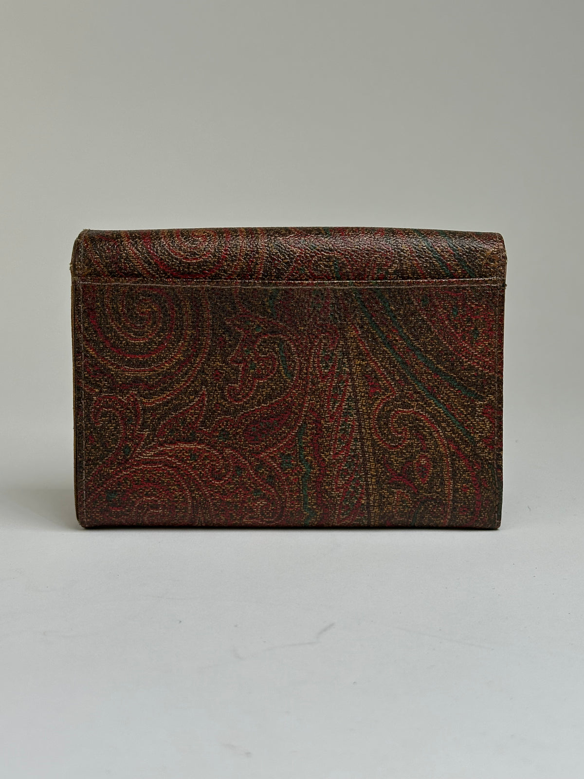 Vintage Etro Paisley Coated Canvas Bifold Wallet Late 1990s Red Brown