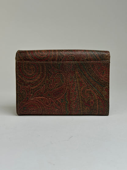 Vintage Etro Paisley Coated Canvas Bifold Wallet Late 1990s Red Brown