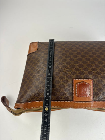 Vintage Celine Paris Monogram Leather Clutch Brown