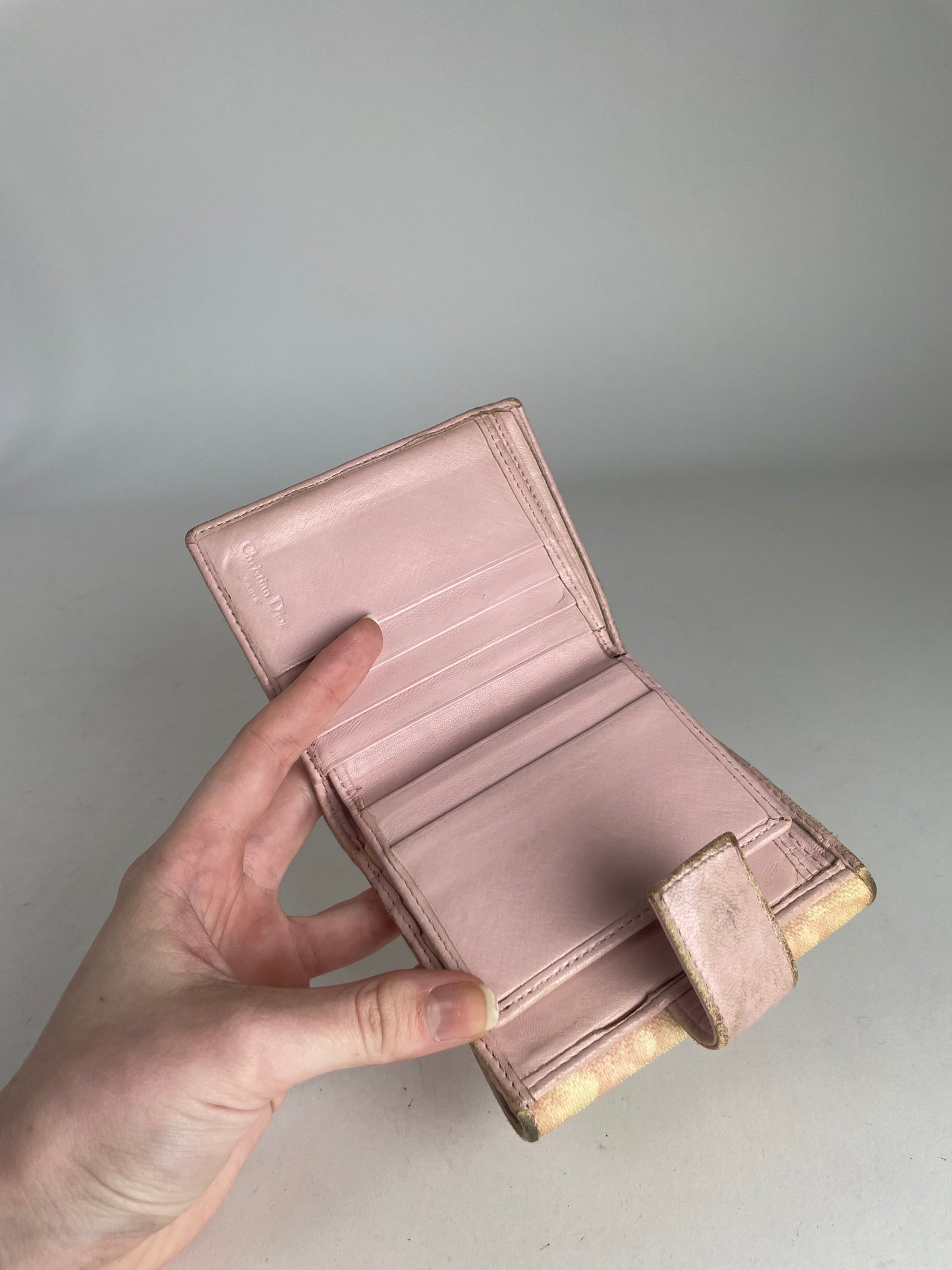 Vintage Dior Oblique Leather Wallet Beige Pink