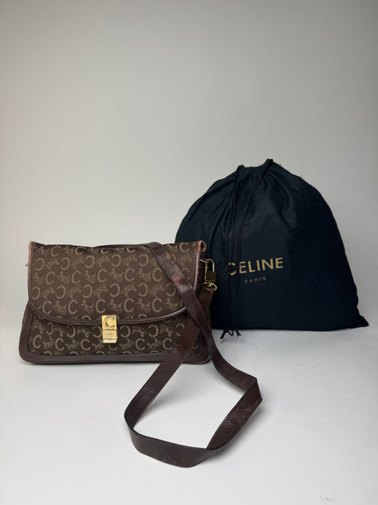 Vintage Celine Paris Monogram Shoulder / Crossbody Bag Brown