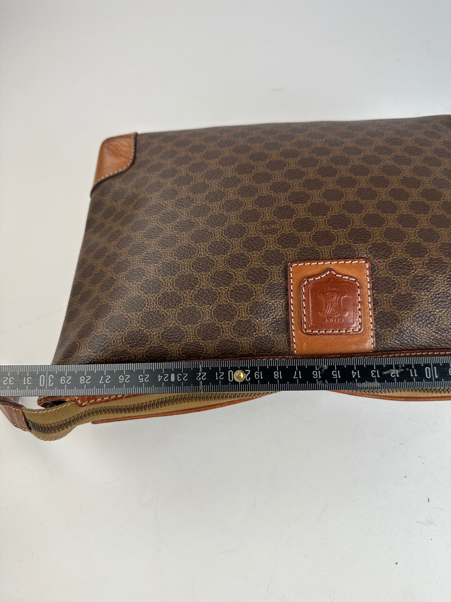 Vintage Celine Paris Monogram Leather Clutch Brown
