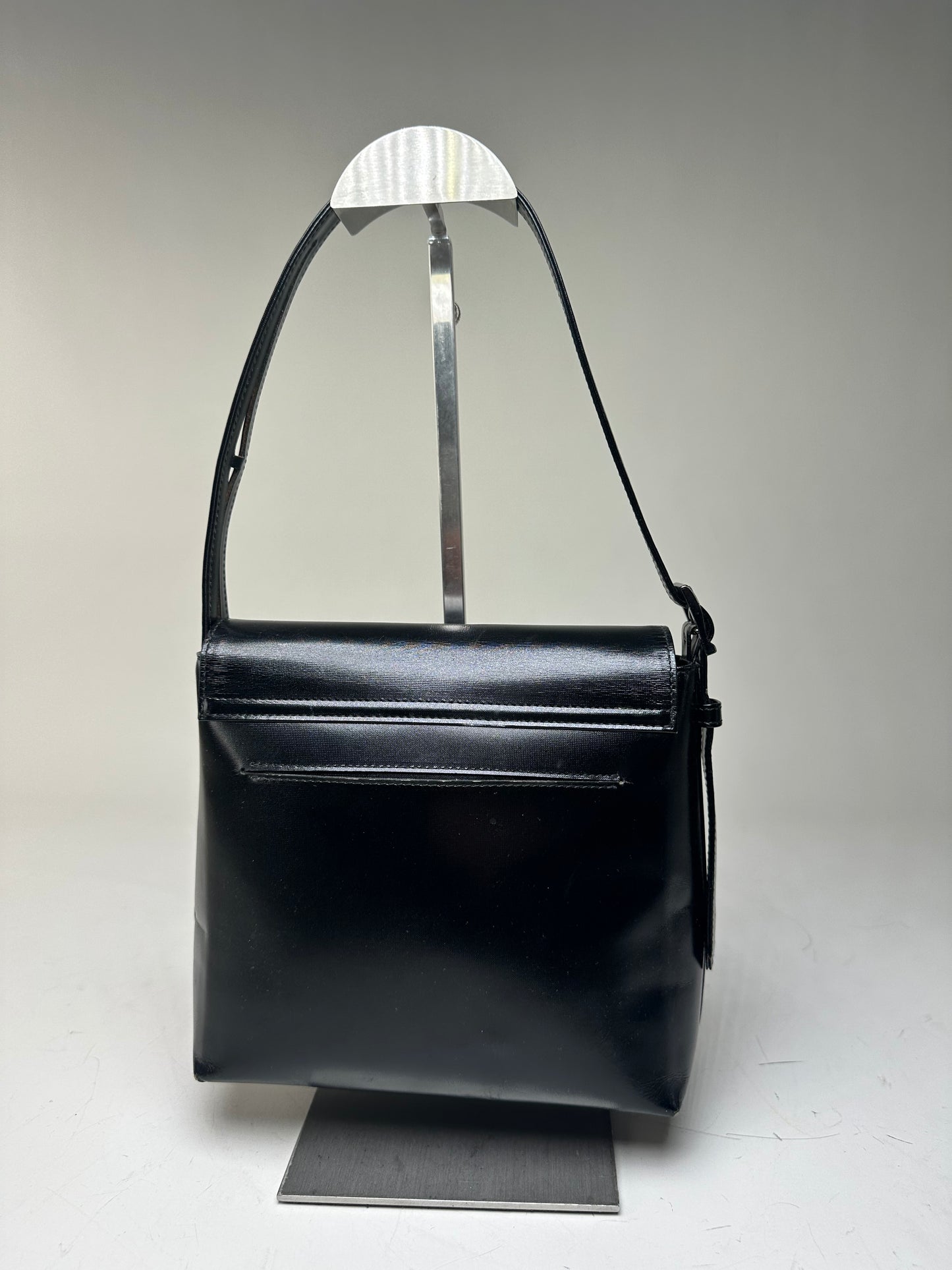 Vintage Givenchy Leather Shoulder Bag Black Silver