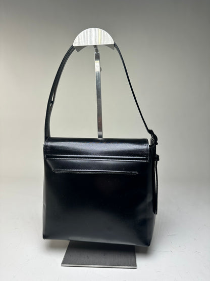 Vintage Givenchy Leather Shoulder Bag Black Silver