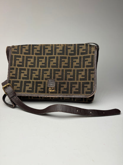 Sac vintage en toile et cuir monogramme Fendi FF