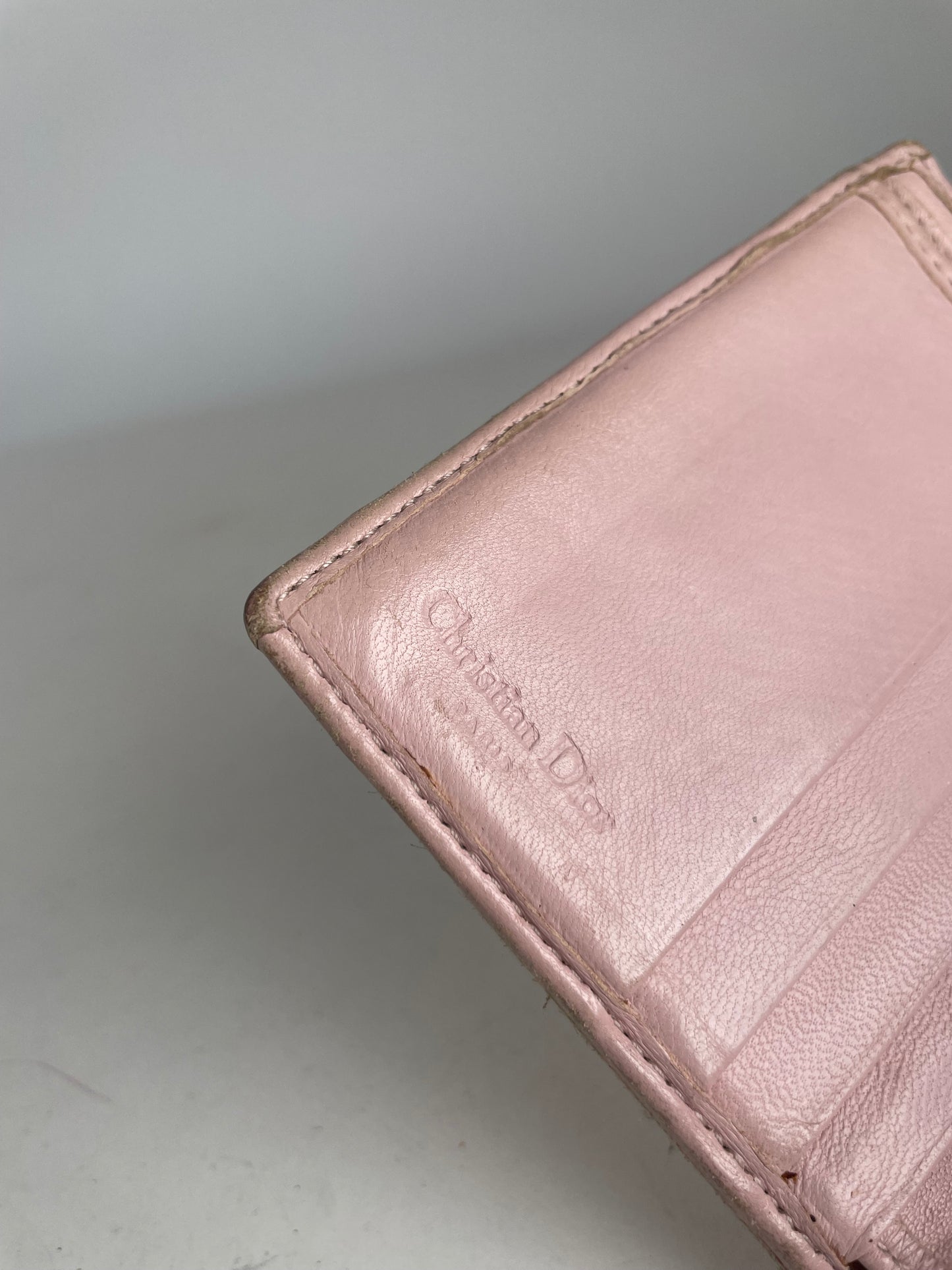 Vintage Dior Oblique Leather Wallet Beige Pink