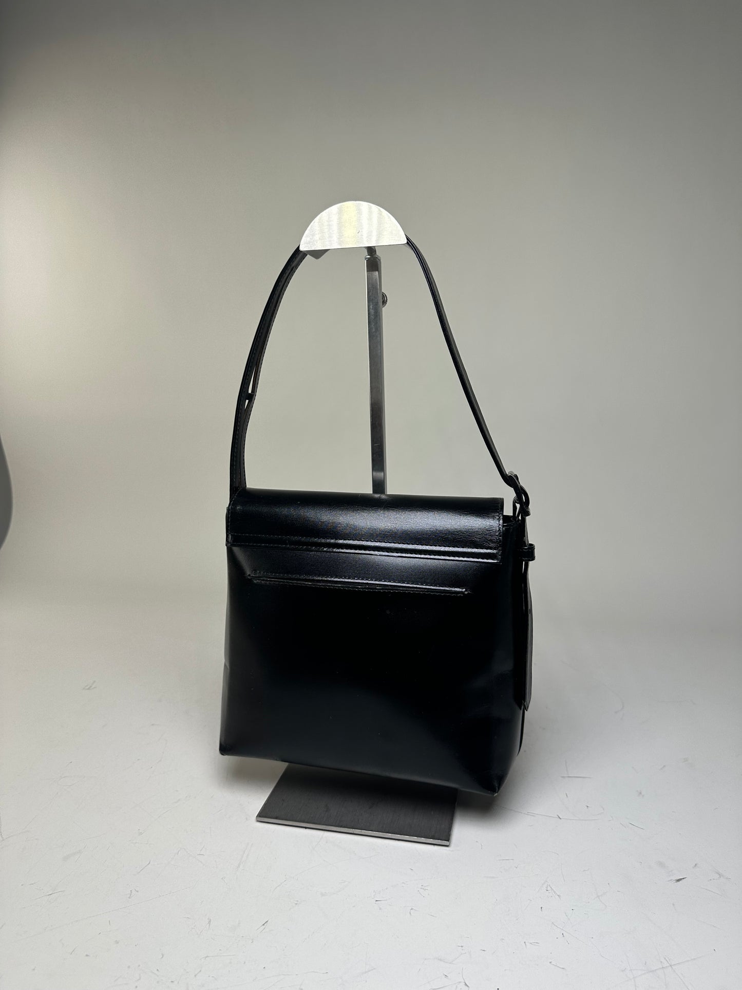 Vintage Givenchy Leather Shoulder Bag Black Silver