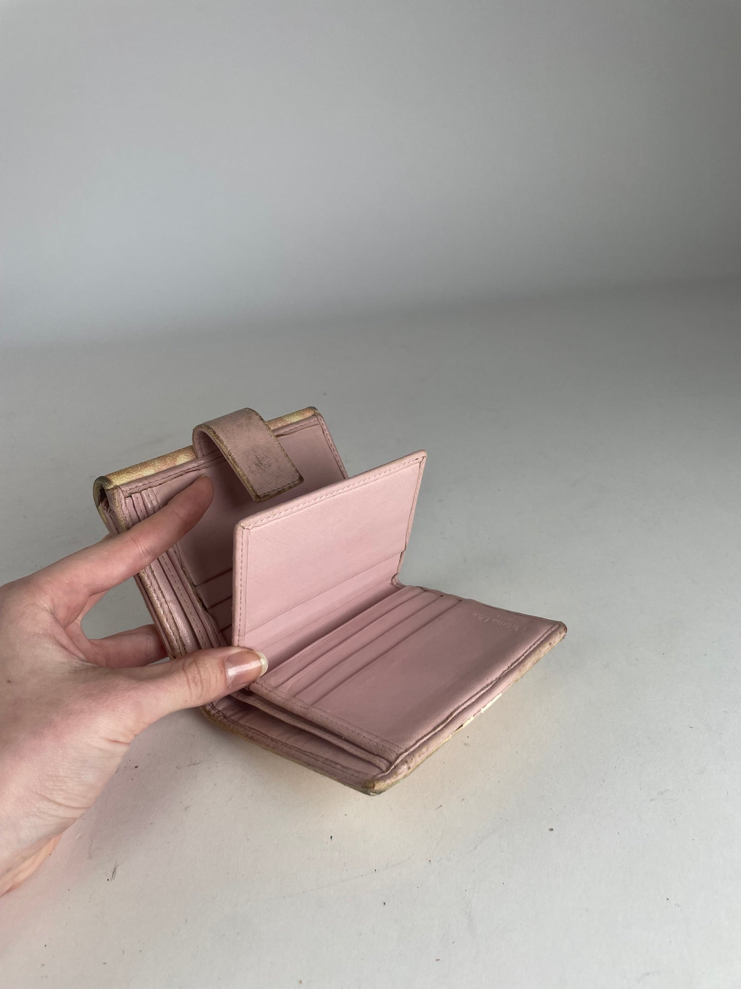 Vintage Dior Oblique Leather Wallet Beige Pink