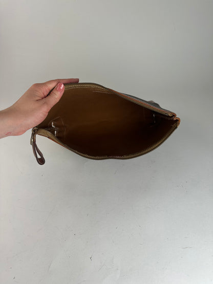 Vintage Celine Paris Monogram Leather Clutch Brown