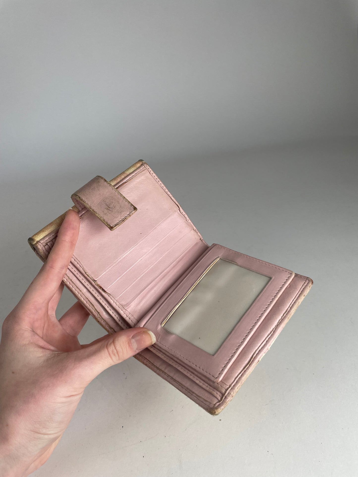 Vintage Dior Oblique Leather Wallet Beige Pink