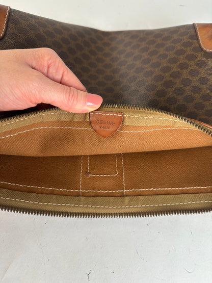 Vintage Celine Paris Monogram Leather Clutch Brown