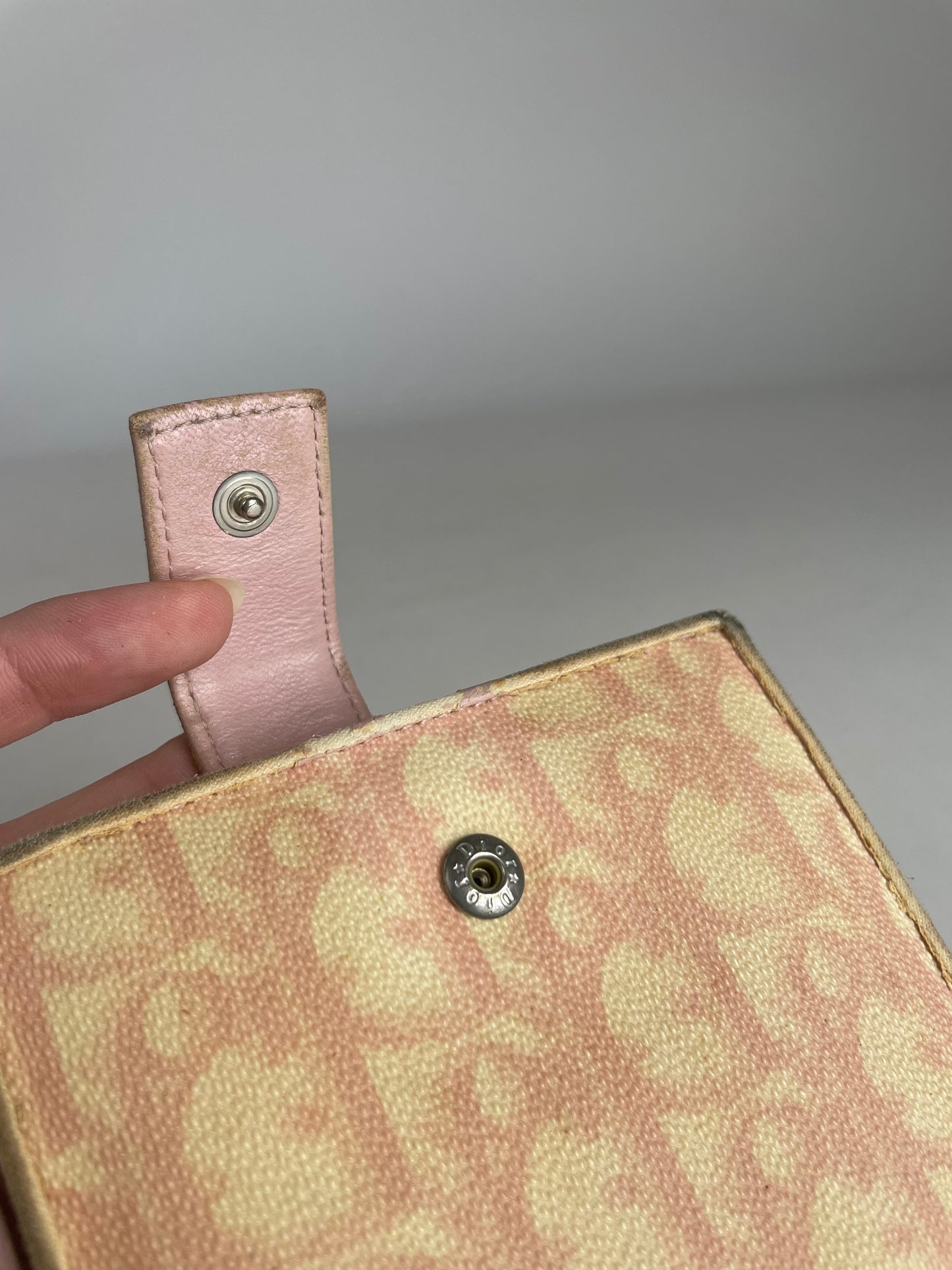 Vintage Dior Oblique Leather Wallet Beige Pink