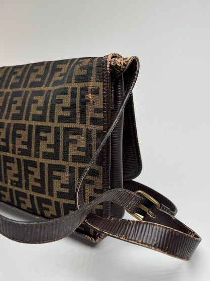 Sac vintage en toile et cuir monogramme Fendi FF