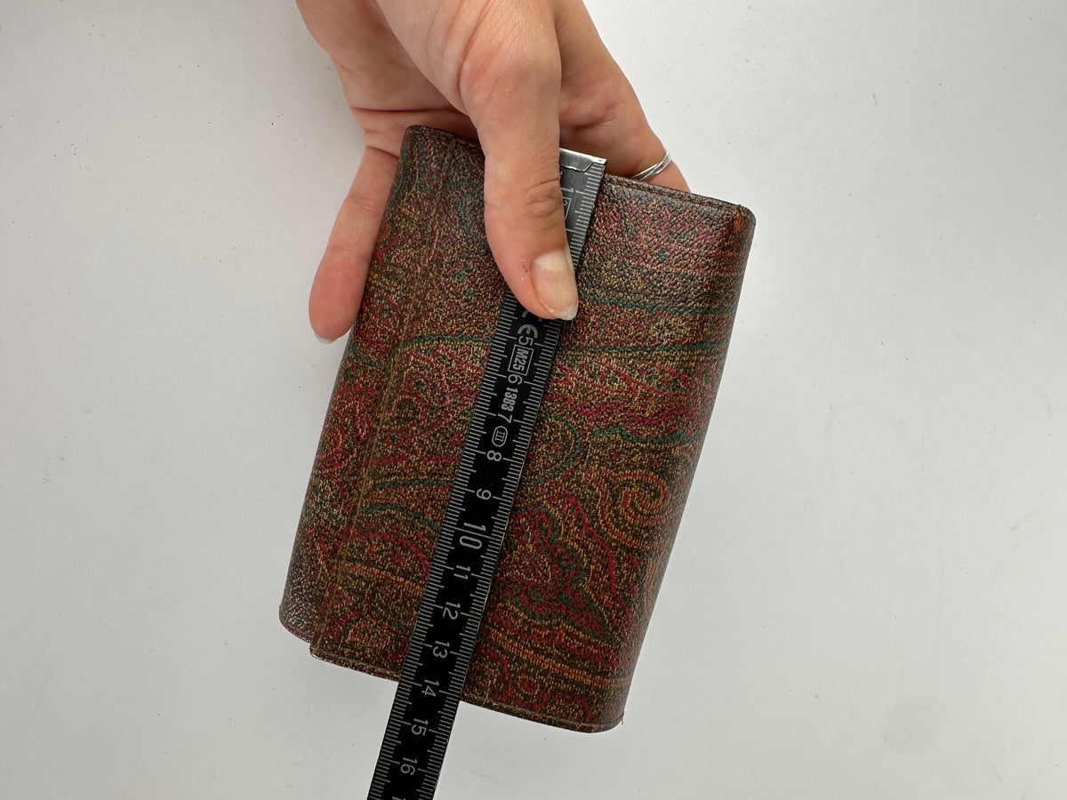 Vintage Etro Paisley Coated Canvas Bifold Wallet Late 1990s Red Brown