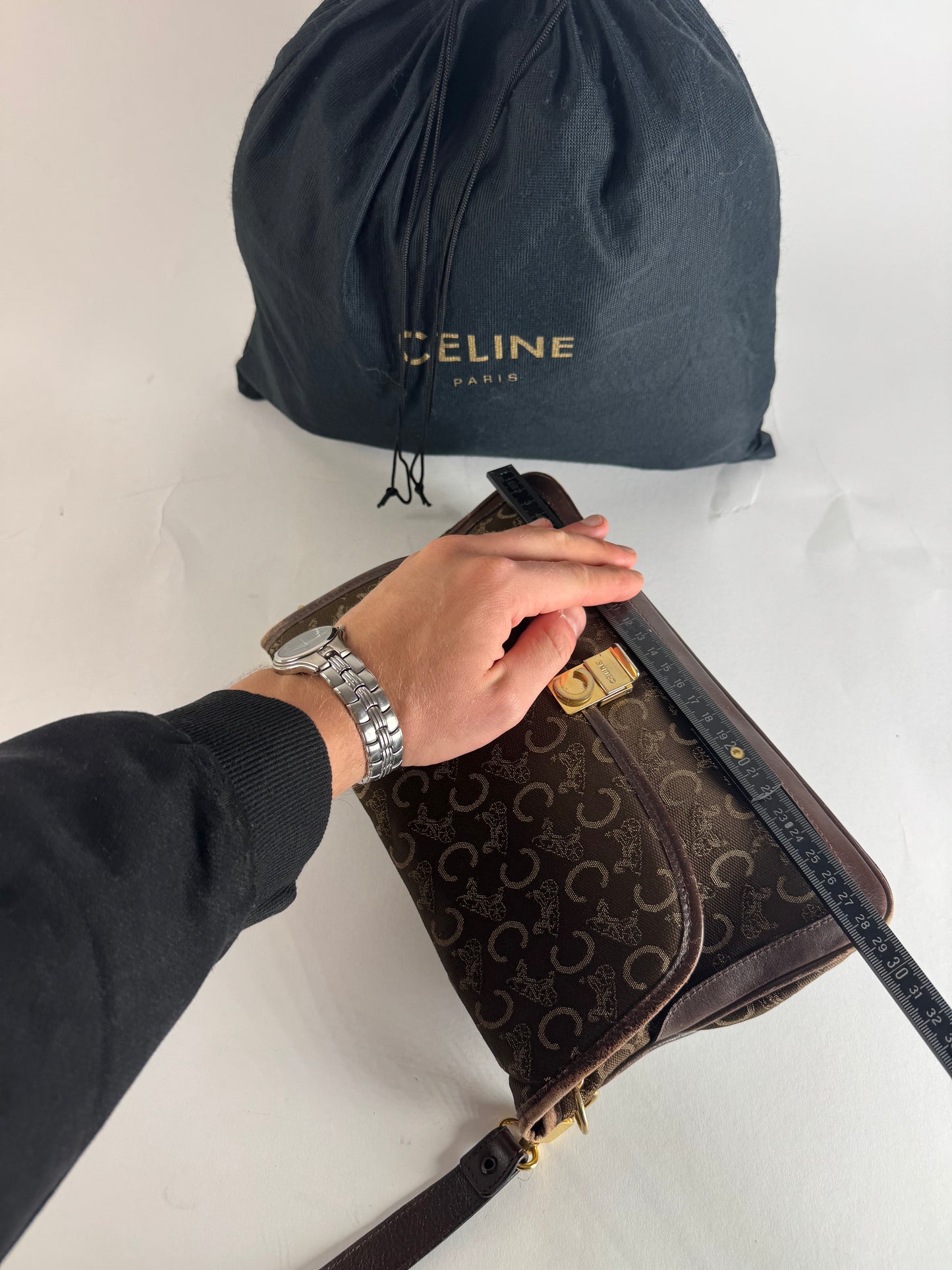 Vintage Celine Paris Monogram Shoulder / Crossbody Bag Brown