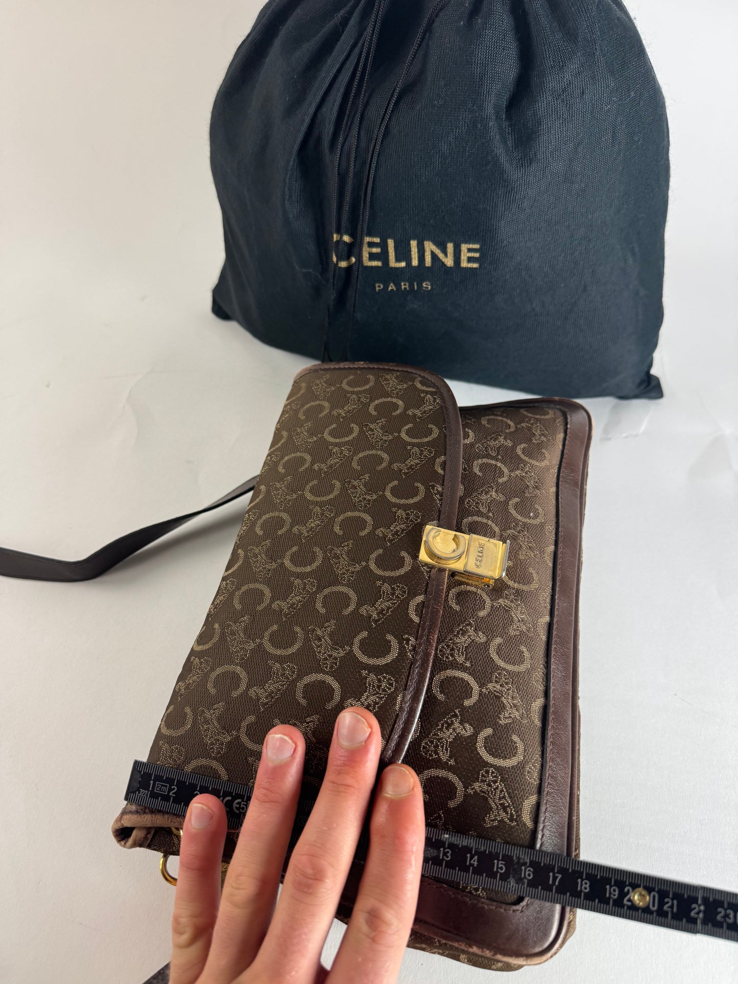 Vintage Celine Paris Monogram Shoulder / Crossbody Bag Brown