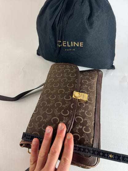 Vintage Celine Paris Monogram Shoulder / Crossbody Bag Brown