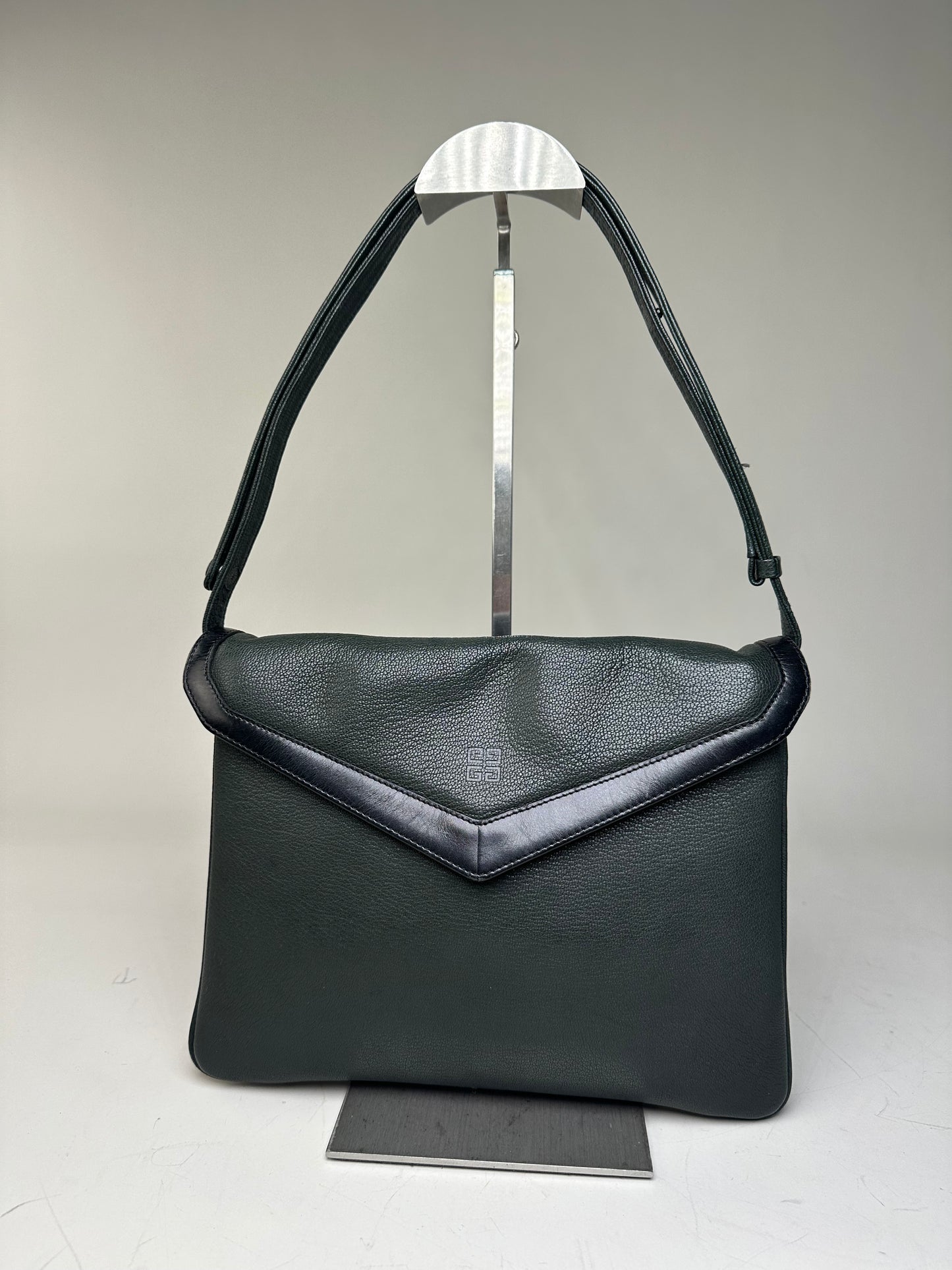 Vintage Givenchy Leather Shoulder Bag Black Forest Green