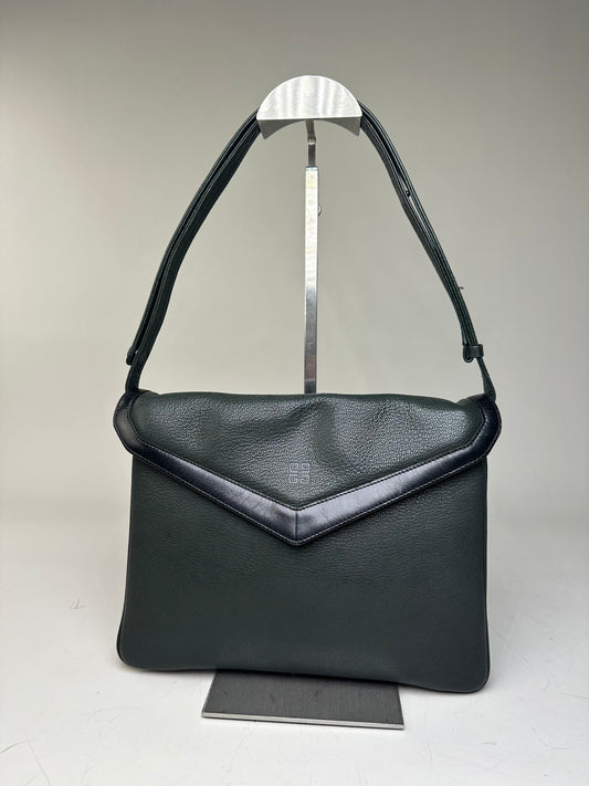 Vintage Givenchy Leather Shoulder Bag Black Forest Green