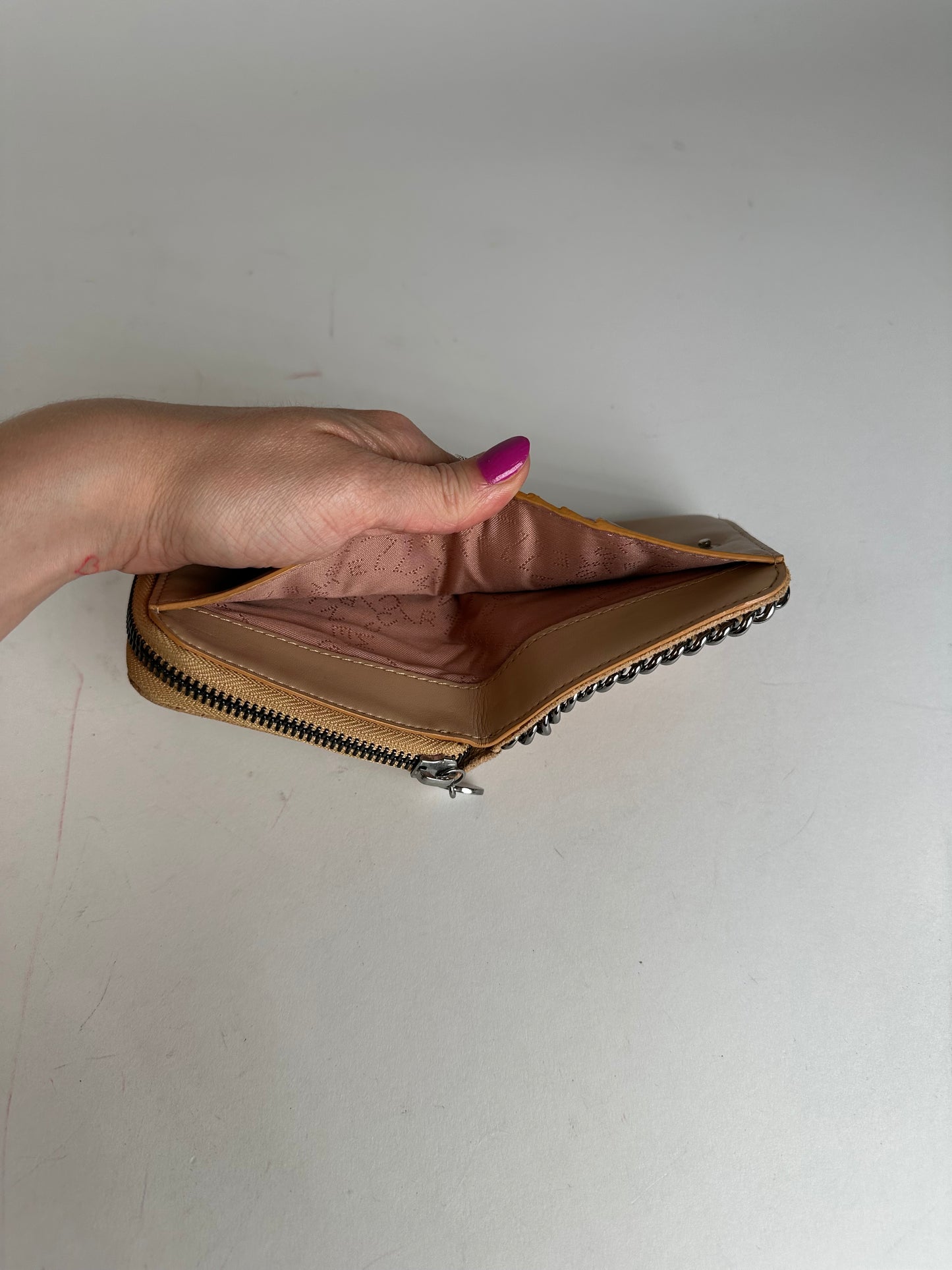 Vintage Stella McCartney Falabella Vegan Leather Compact Zip Wallet Camel