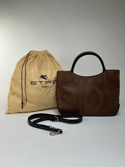 Vintage Etro Paisley Coated Canvas Top-Handle Bag c. Late 2000s Brown Black