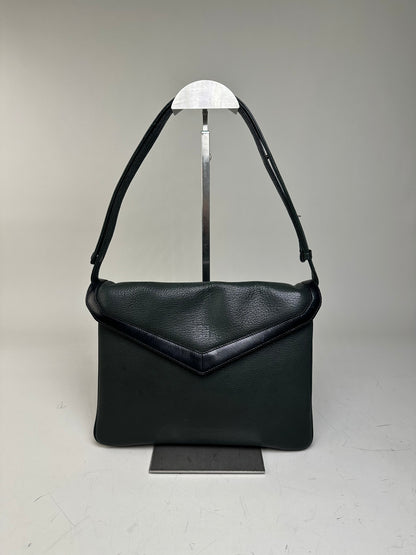 Vintage Givenchy Leather Shoulder Bag Black Forest Green