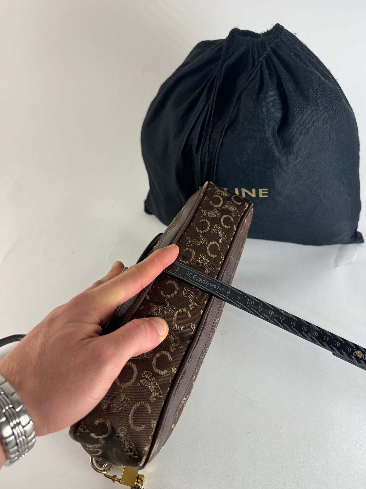 Vintage Celine Paris Monogram Shoulder / Crossbody Bag Brown