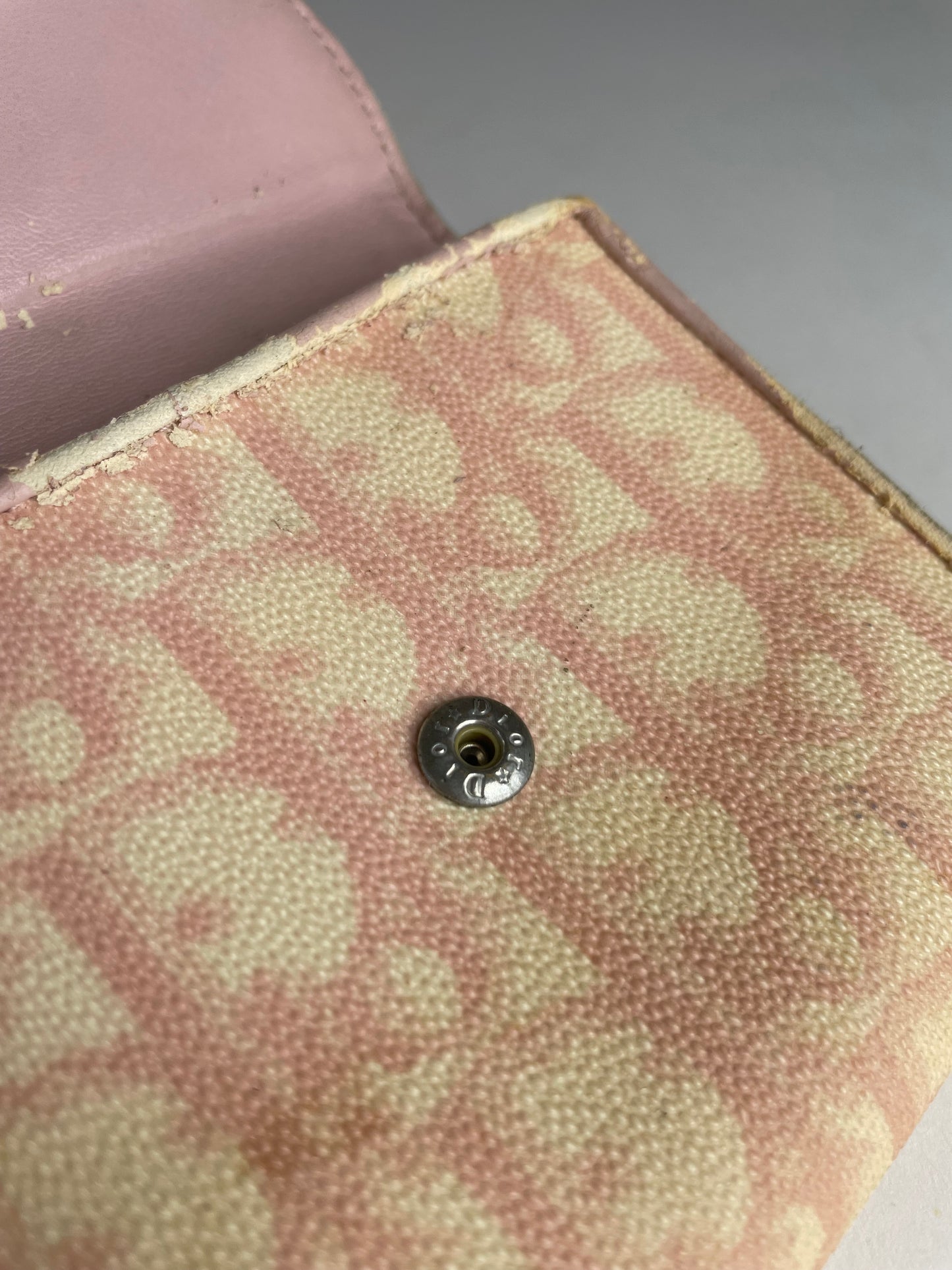 Vintage Dior Oblique Leather Wallet Beige Pink