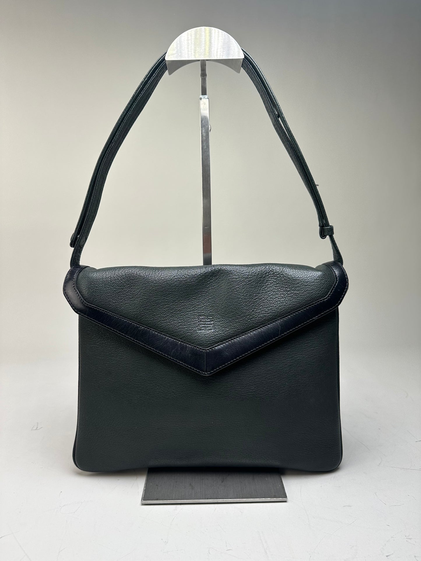 Vintage Givenchy Leather Shoulder Bag Black Forest Green