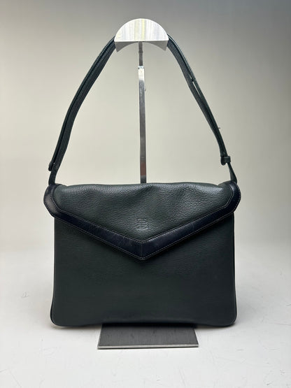 Vintage Givenchy Leather Shoulder Bag Black Forest Green