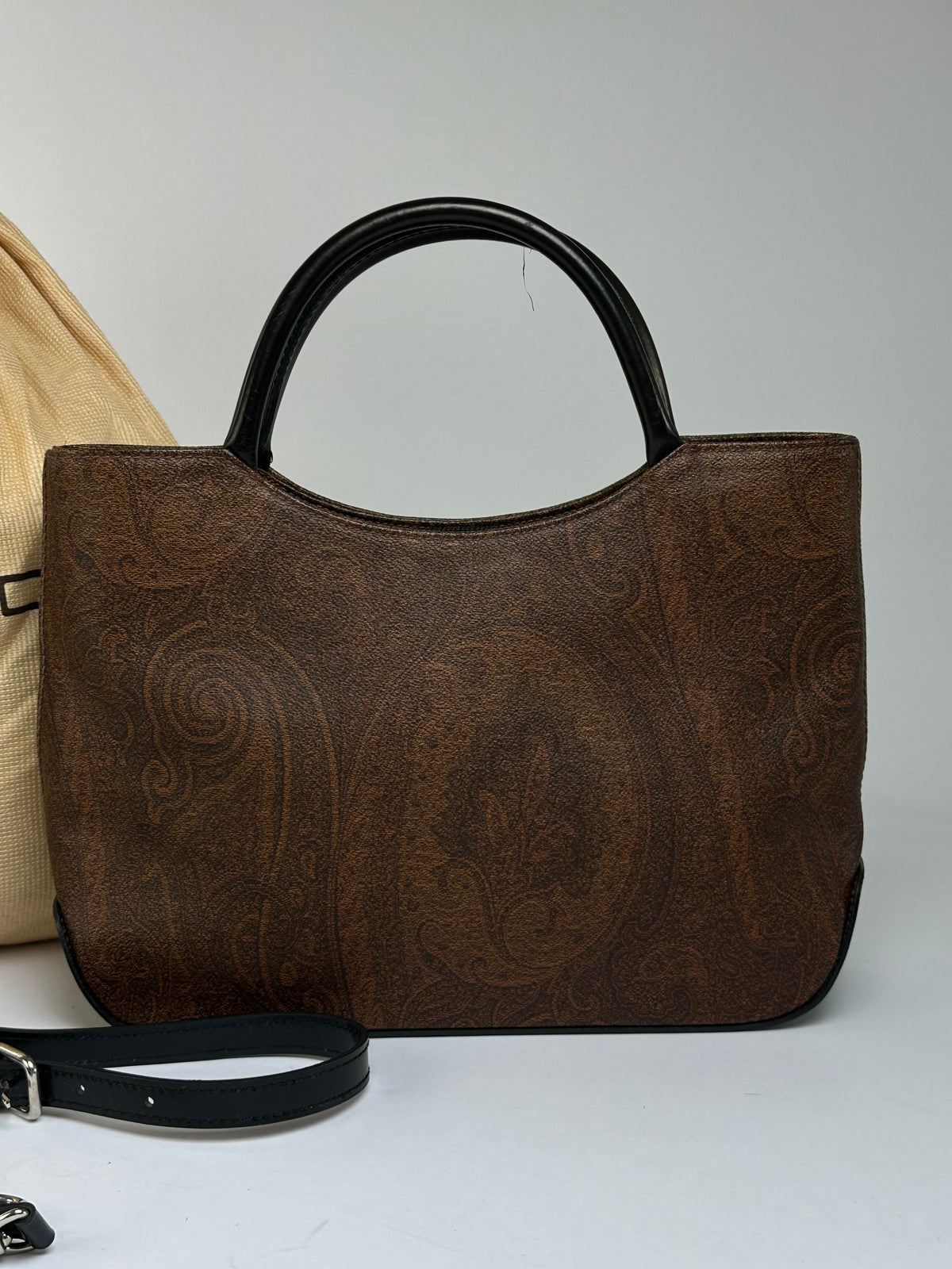 Vintage Etro Paisley Coated Canvas Top-Handle Bag c. Late 2000s Brown Black