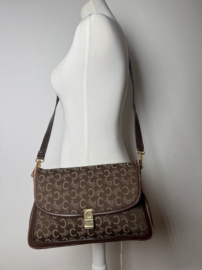 Vintage Celine Paris Monogram Shoulder / Crossbody Bag Brown