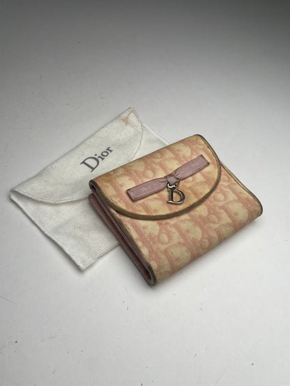 Vintage Dior Oblique Leather Wallet Beige Pink