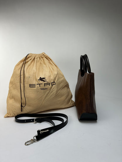 Vintage Etro Paisley Coated Canvas Top-Handle Bag c. Late 2000s Brown Black