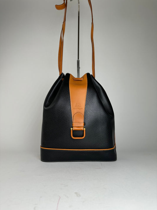 Vintage Courrèges AC Logo Leather Bucket Bag Black Cognac