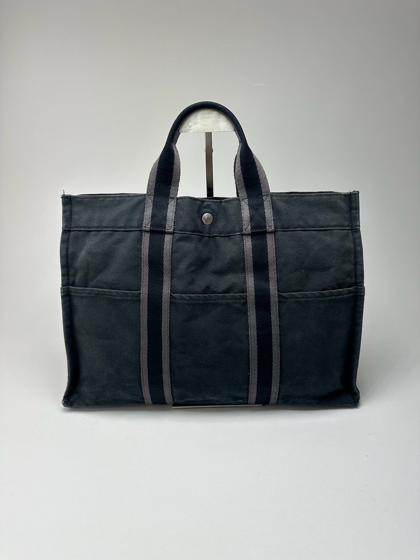 Vintage Hermes Cotton Shopper Bag Black